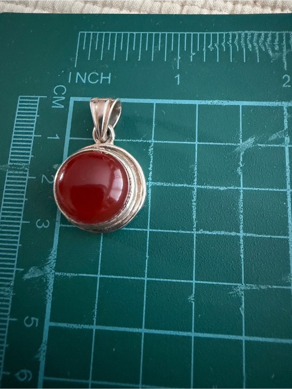 Red Carnelian Sterling Silver Round Pendant - Unbranded